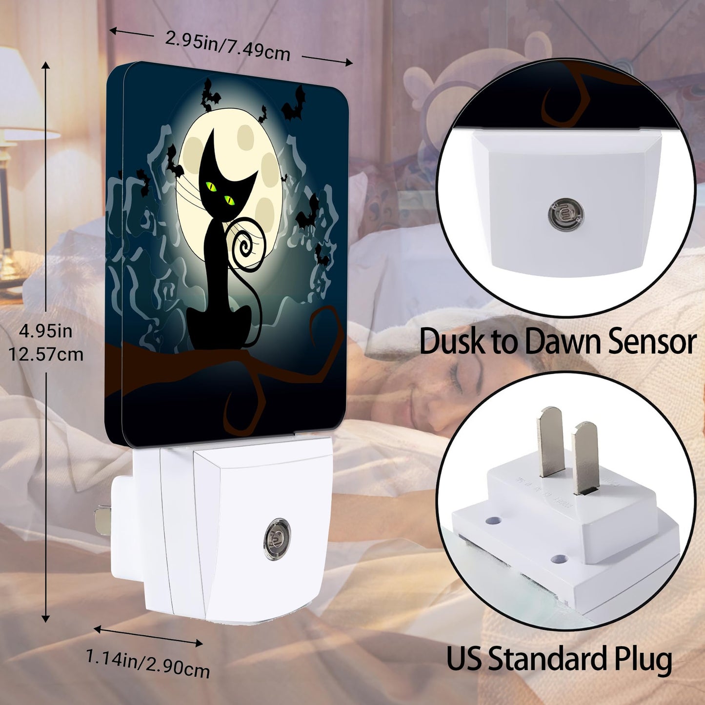 Jopowide Night Light - Black Cat Fantasy Halloween, Acrylic, Dusk to Dawn Sensor, Model SBD04