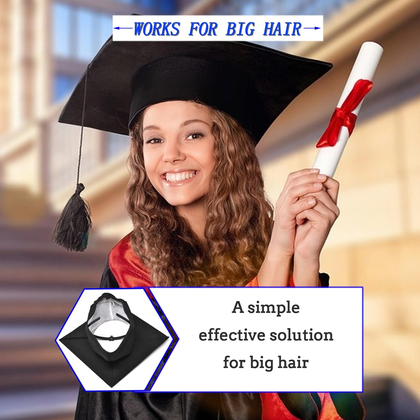HAIMITI Hairband, Adjustable Black Graduation Cap Headband Insert, Simple and Practical Anti-Fall Hairband for Graduation Cap, P