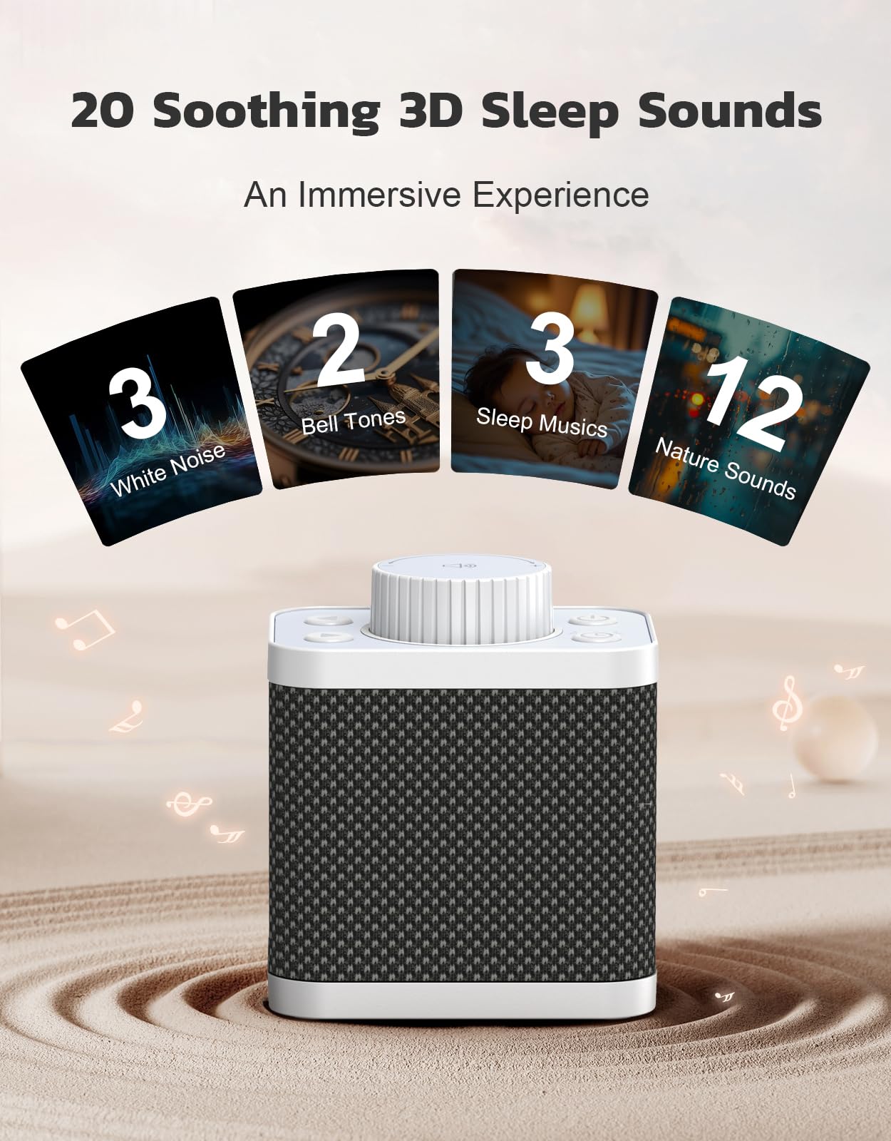 Afuosy White Noise Sound Machine with 20 Soothing Sounds, 18-48h Powerful Battery, 3 Timers Memory Function and White Noise Machine for Sleeping, Portable Sound Machine for Baby Adult Fathers Day Gift