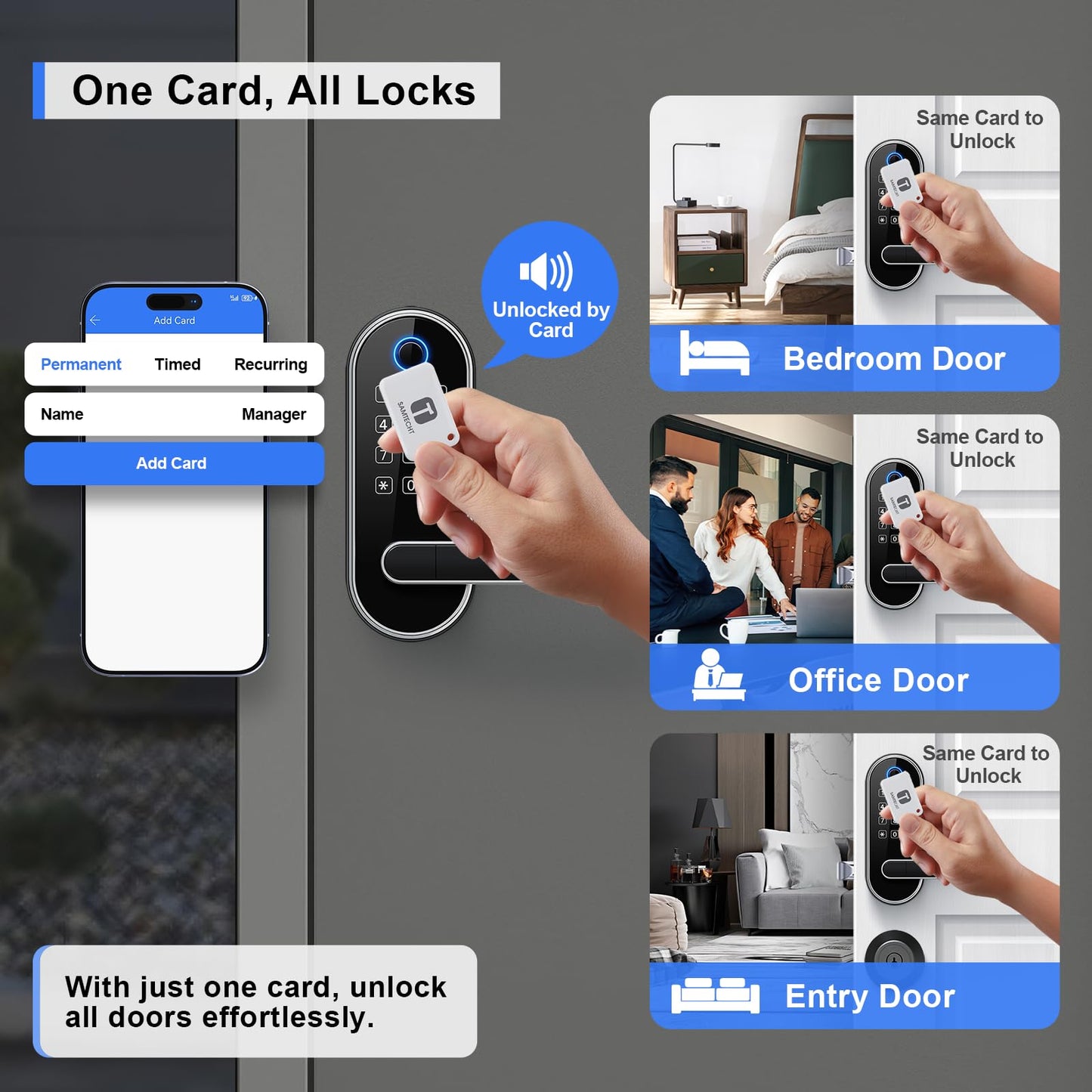 Keyless Entry Fingerprint Smart Lock with Handle & Keypad: Electronic/Electric Digital Lock with Code/Passcode, Biometric Deadbolt Door Knob for Front Door, Bedroom, Interior or Exterior Use (Silver)