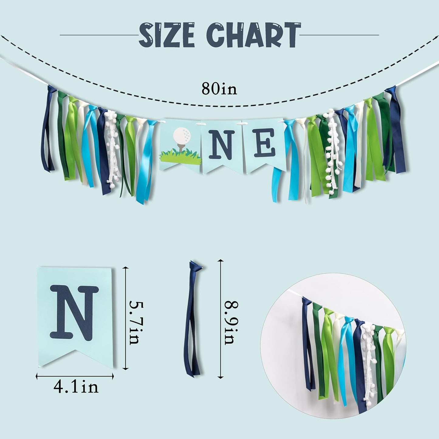 Golf High Chair Banner for 1st Birthday - First Birthday Decoration for Baby's,Golf Theme 1st Birthday Banner,The First Gift for The Birthday Party,Photo Props For Birthday Party ,Green Blue First
