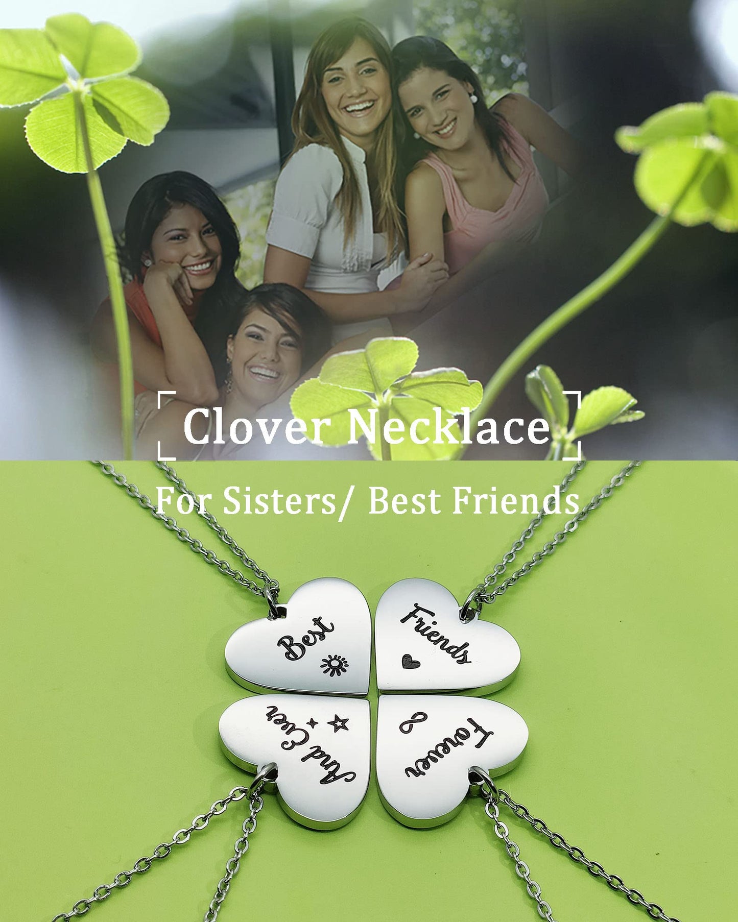 HOFOYA Sisters Necklaces for 4 Best Friends Forever and Ever Neckalce Set 4 BFF Necklace 4 Piece Charms & Pendants Clover of 4 f