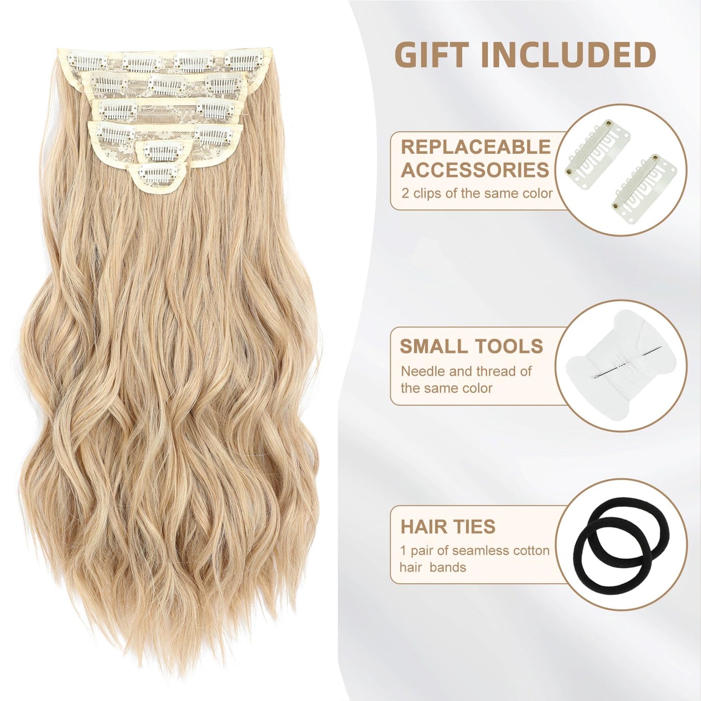 Fliace Clip in Hair Extensions, 6 PCS Natural & Blends Well Hair Extensions, Long Wavy Hairpieces(20inch, 6pcs, Light Brown Mix