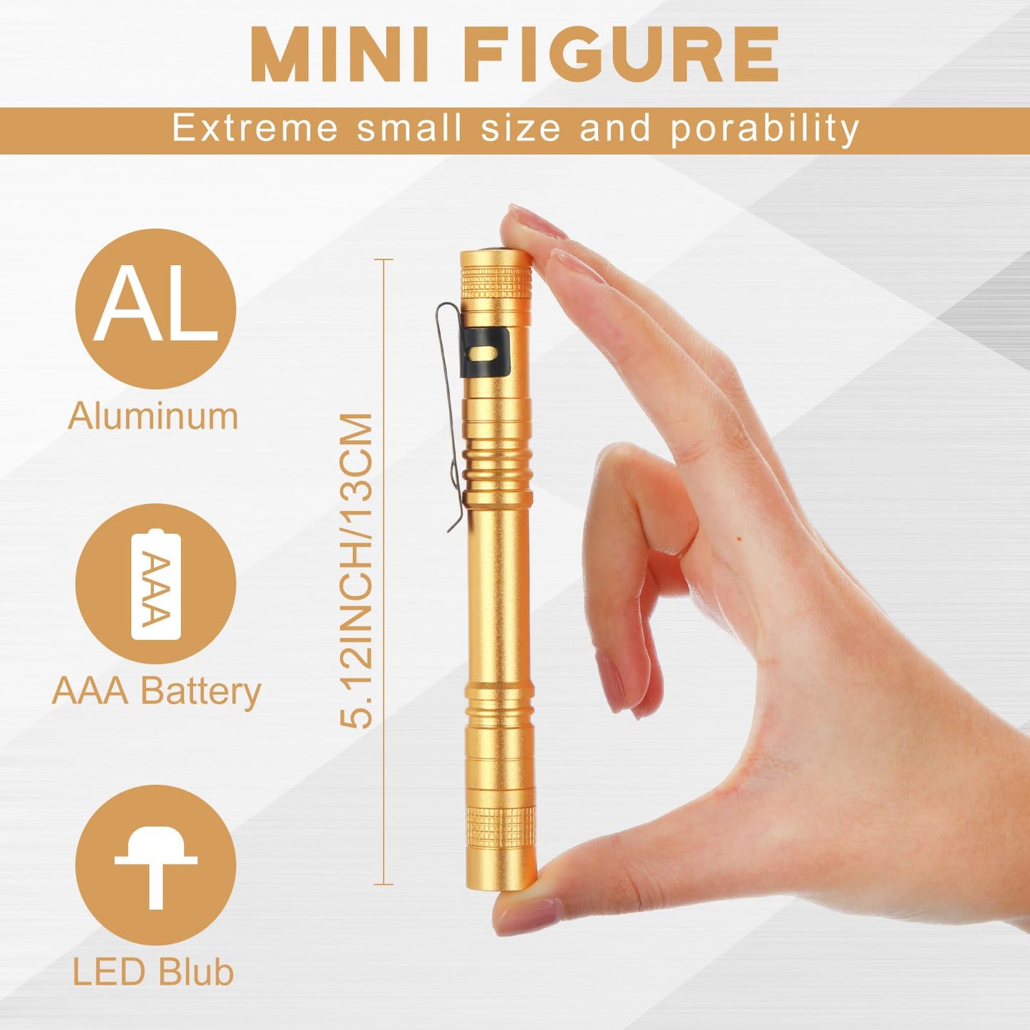 Hortsun Mini Pen Light Flashlights, 5.12 Inch, Yellow, LED, Aluminum, 20 Pcs Gifts for Fathers Day, Pocket Size with Clip
