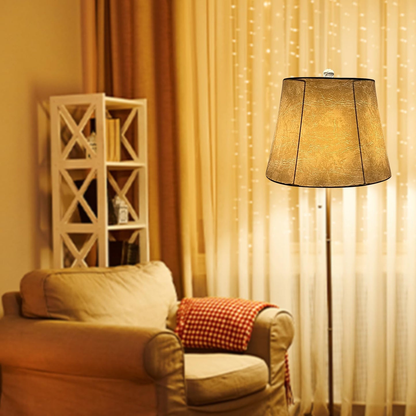 Tootoo Star Drum Lampshades Set Of 2, Leather, 10X14X10, Hand Crafted For Table & Floor Lamps, Model Sx-0206Ss