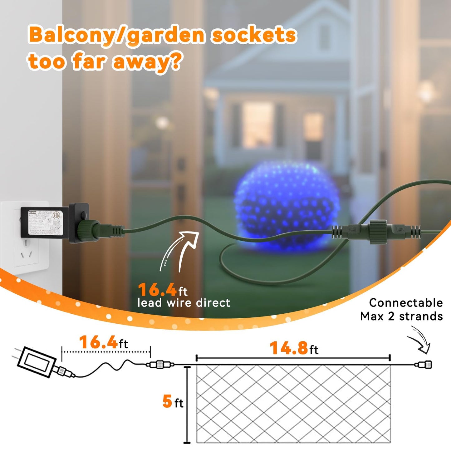 Lithome 14.8Ft X 5Ft Christmas Net Lights Outdoor Mesh Lights  300 Led Christmas Blue Net Light For Bushes Connectable  8 Modes Giant Mesh Light Waterproof Green Wire For Tree Garden Party Roof Decor
