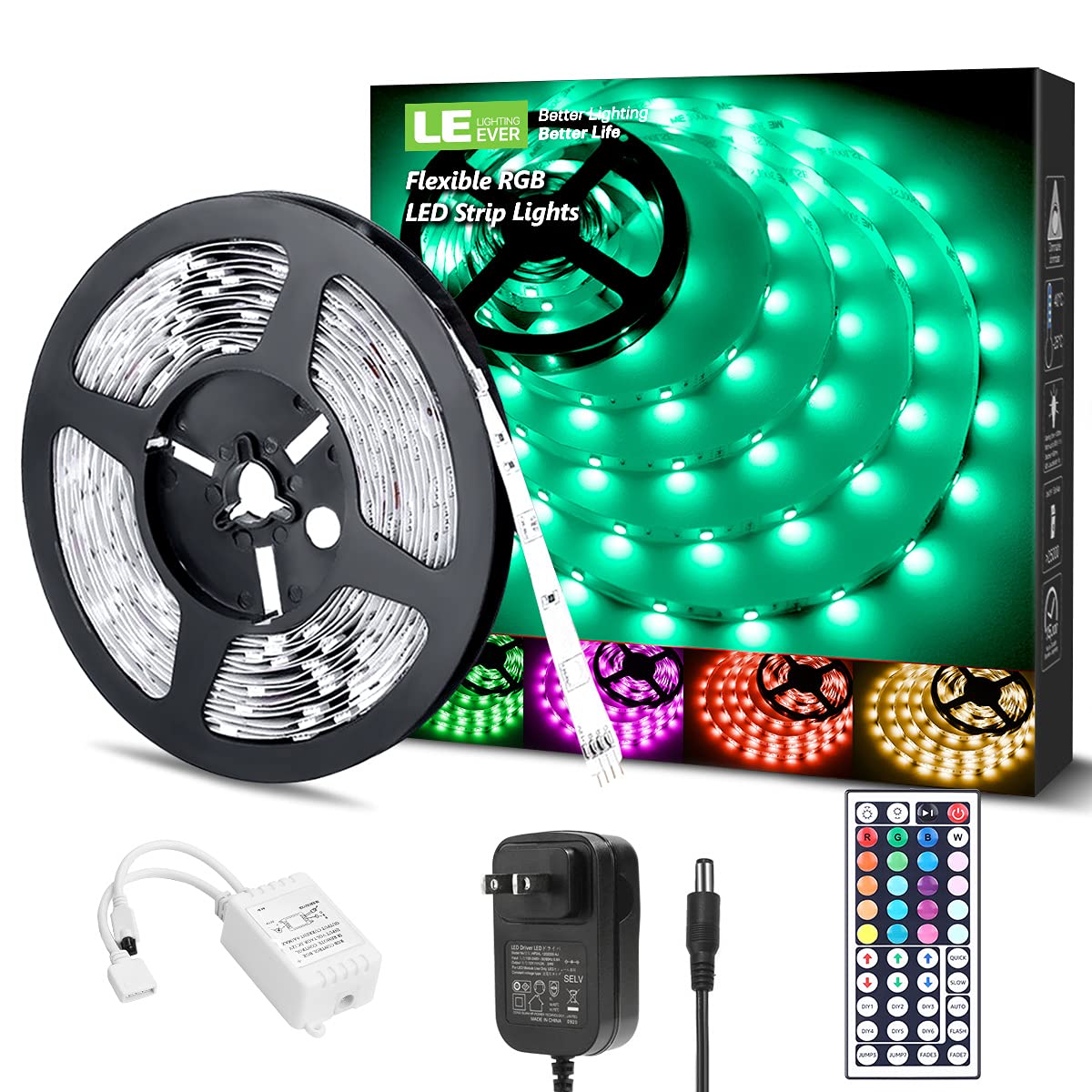 Lepro LED Strip Lights, RGB 5050 Color Changing Tape Light, 16.4 ft with Remote Controller for Room, Bedroom, TV, Kitchen