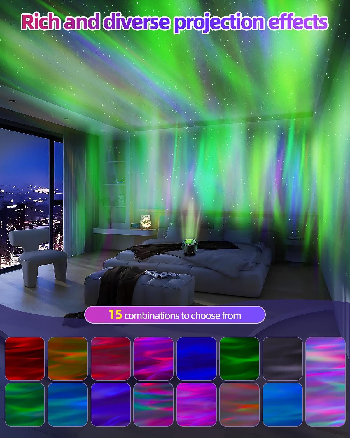 FLITI Galaxy Projector with 60 Light Effects, Black, Model AC6926, Remote Control, Bluetooth Speaker, Timer