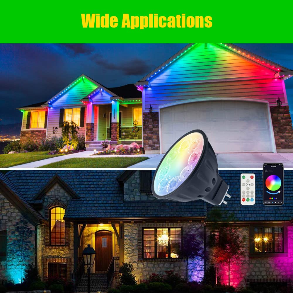 Makergroup MR16 RGBW LED Bulbs, CCT Tunable 2700K-6500K, Remote & Bluetooth Control, 5W 2-Pack, Aluminum