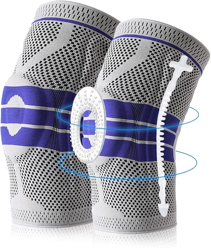 EOYEA Knee Brace Compression Sleeve for Knee Pain Wraps Patella Stabilizer with Silicone Gel Spring Support, Hinged Kneepa...