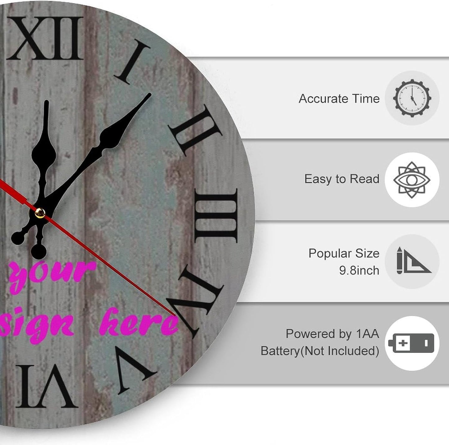 Custom Wall Clock,Personalized Wood Clock add Your Photo/Text,Customizable Silent Round Decoration for Kitchen Bathroom 12inch style5