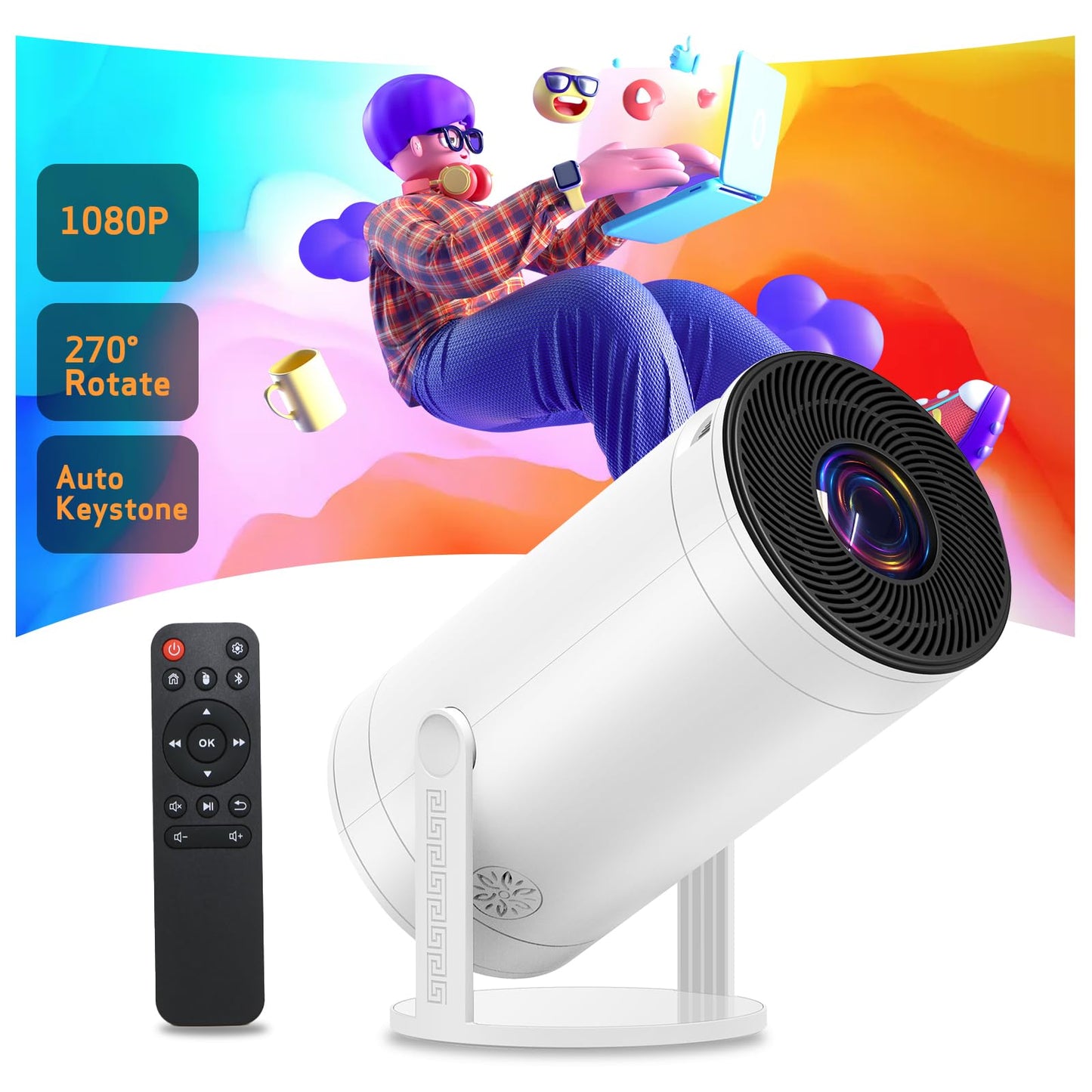 Weelikeit Projector Native 1080P Bluetooth Projector 4K Support, Portable Outdoor Movie Projector, Home Mini Projector With Spea