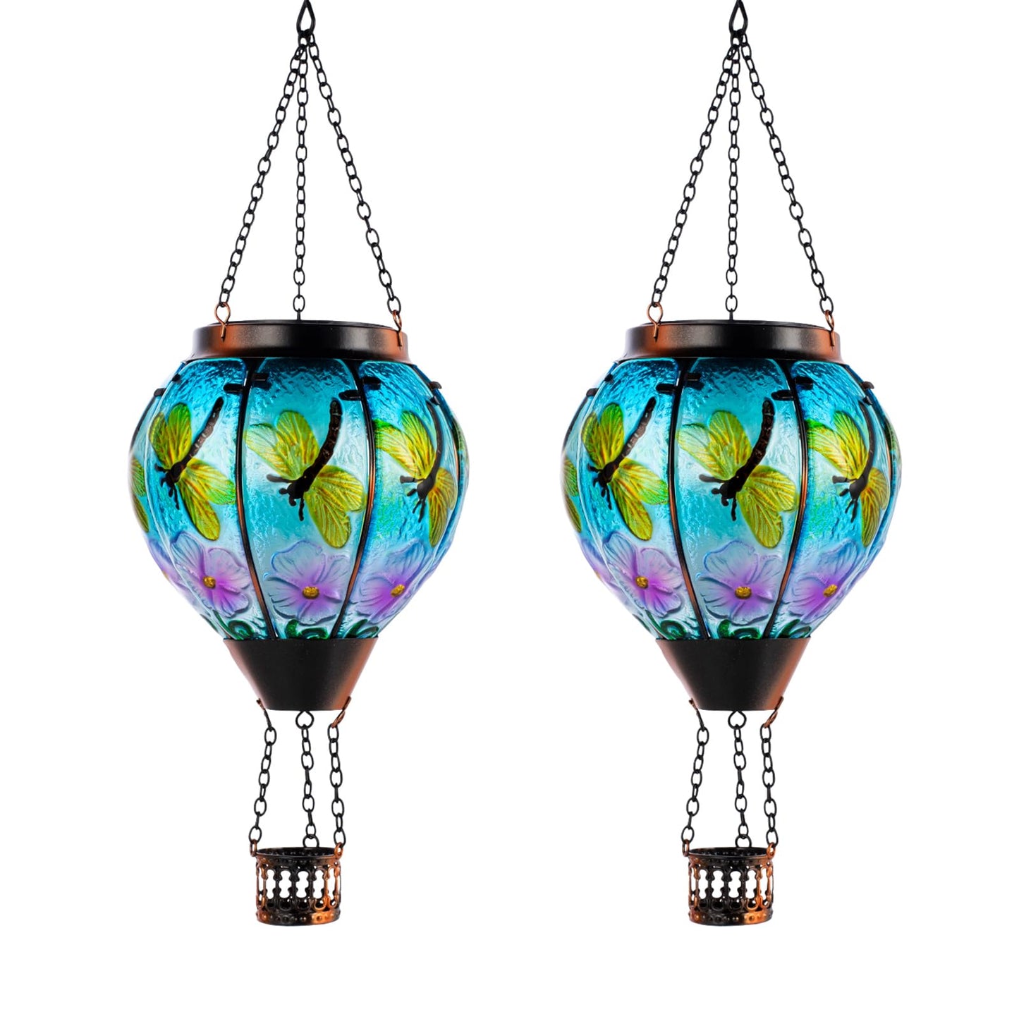 Dreamskip 2 Pack Dragonfly Hot Air Balloon Solar Lantern Outdoor Waterproof  Glass Balloon Lanterns For Outside  Decorative Hanging Solar Lights Patio Garden Yard Gift For Women Moms