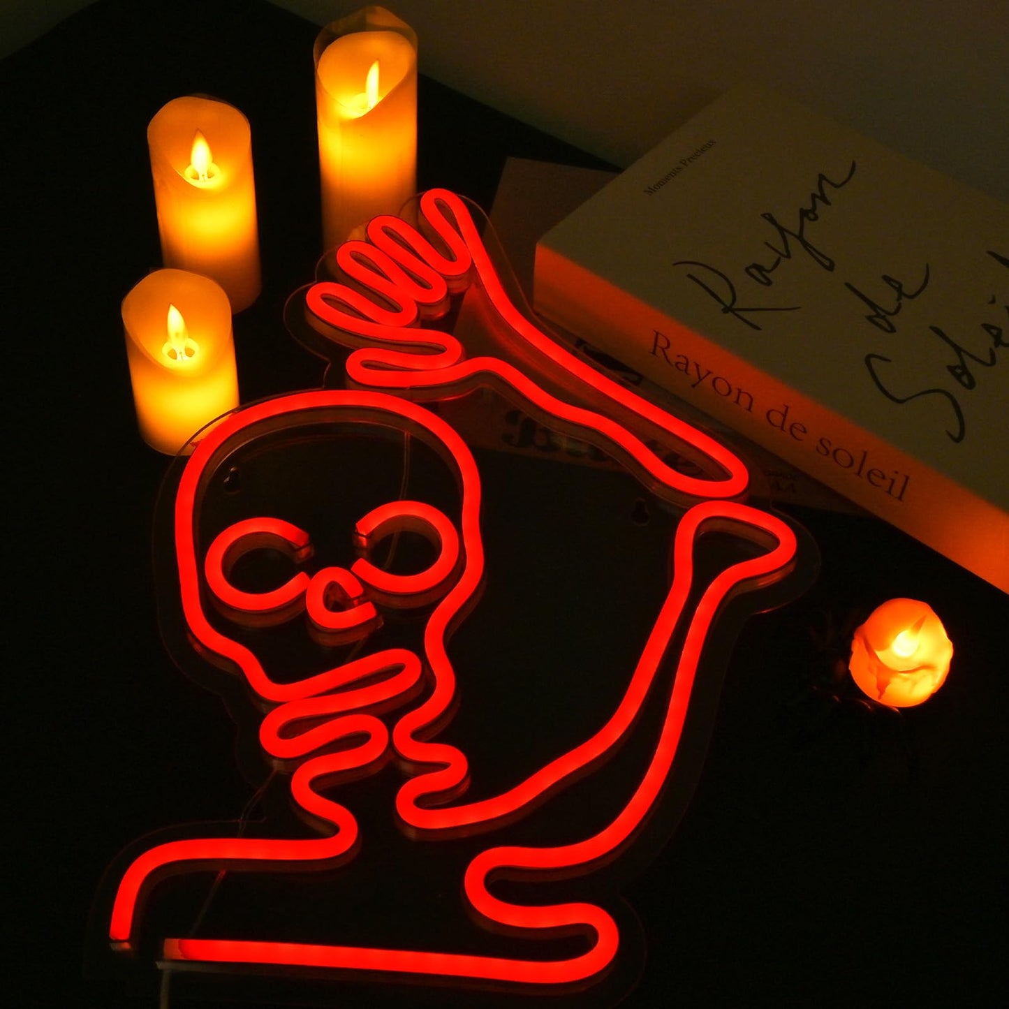 Faxfsign Skeleton Skull Neon Sign Red Halloween Waving Ghost Led Light Up Signs For Wall Window Decor Usb Fun Lamp Neon Light Signs For Bedroom malt-inspired Bar Man Cave Birthday Halloween Party Gifts