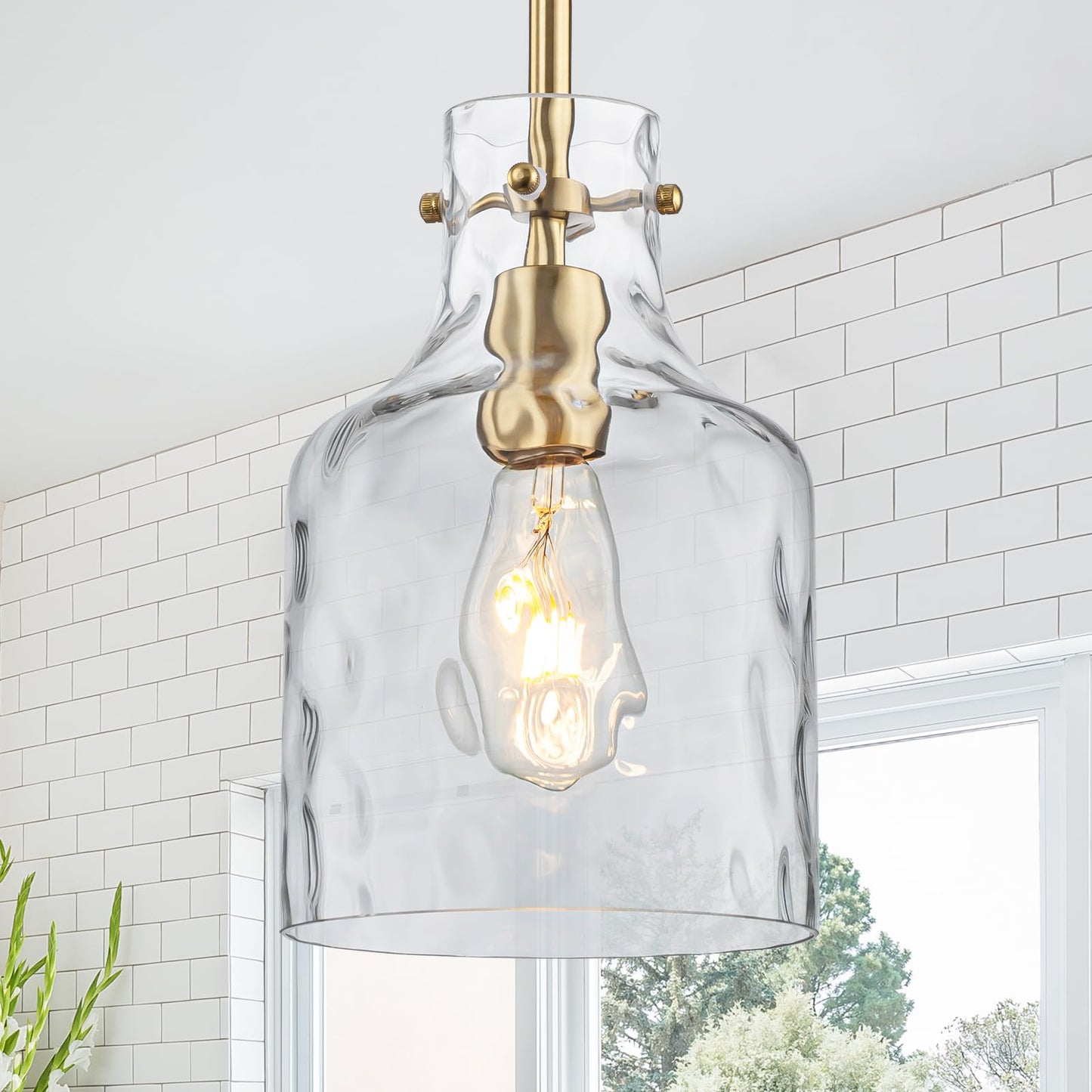 Wilon Pendant Light Fixtures Glass Pendant Lighting For Modern Kitchen Island Adjustable Hanging Ceiling Light 7 Hammered Glass Shade Pendant Lights For Dining Room Kitchen Sink  Gold Metal Finish