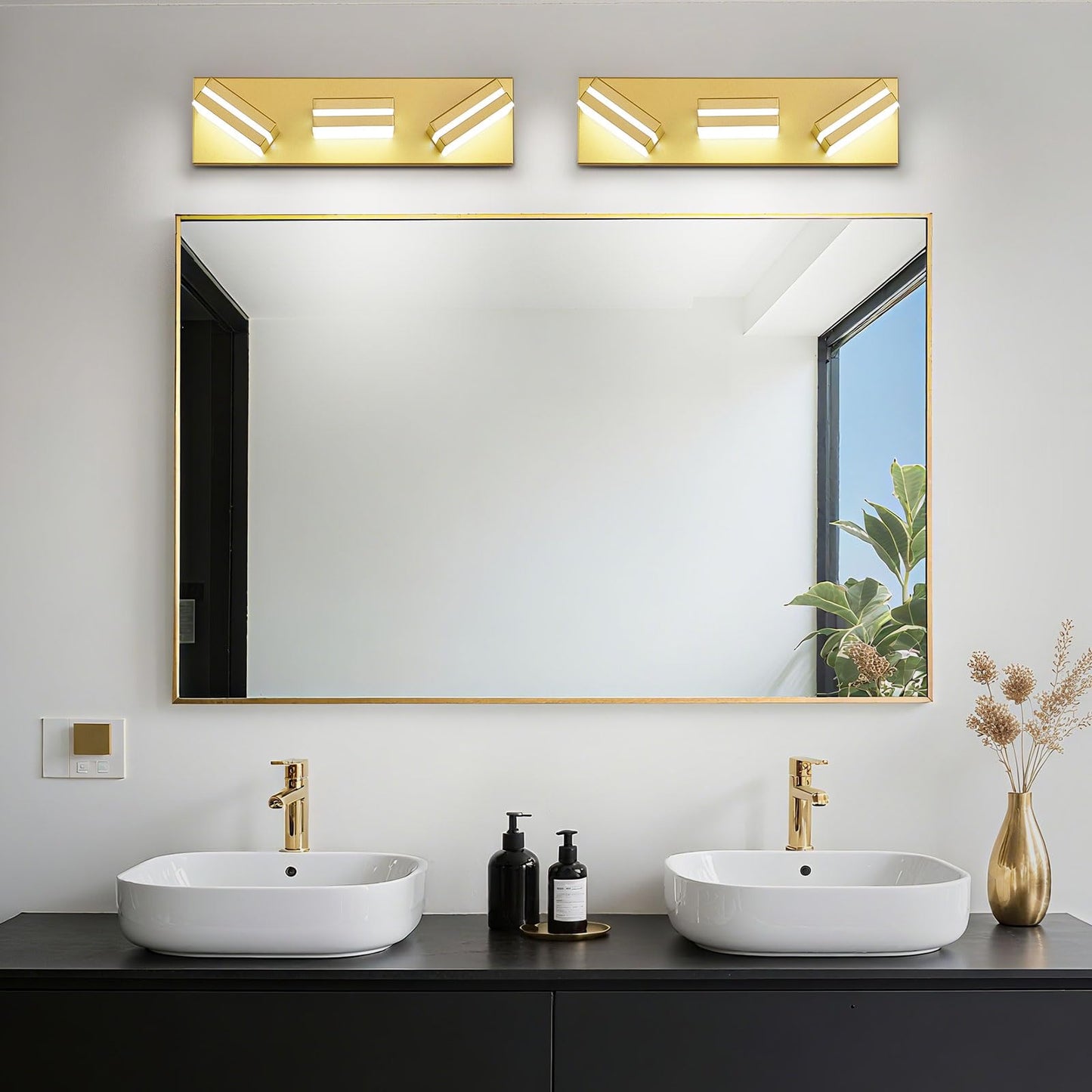 Jzekvn Modern Led Bathroom Lights Fixtures(3-Light) Metal Gold Acrylic Wall Lighting Vanity Lights For Bathroom Over Mirror 6000K 16In