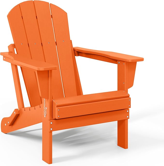 Westin Outdoors Laguna WO Outdoor Adirondack Folding Patio Chairs 8 PCS Set Retro Beach Aesthetic for Backyard, Lawn, Patio, Deck, Garden, Weather Resistant Polyethylene Plastic Lounger (Orange)