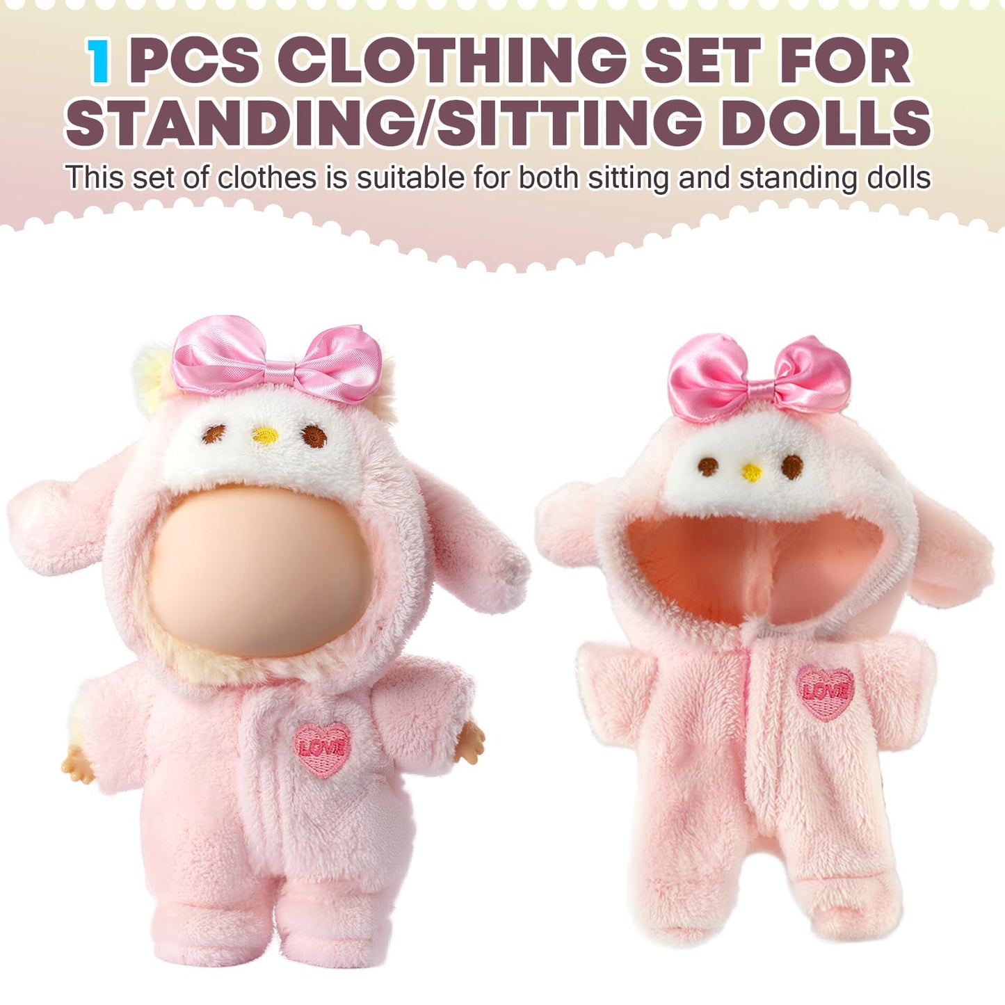Clothes for LABUBU Doll (NO Doll), Pink Bunny Plush Jumpsuit Accessories for LABUBU 17cm Dolls, Premium Fashion Outfit for LABUBU - Cute Clothes for Dress up Unique Style