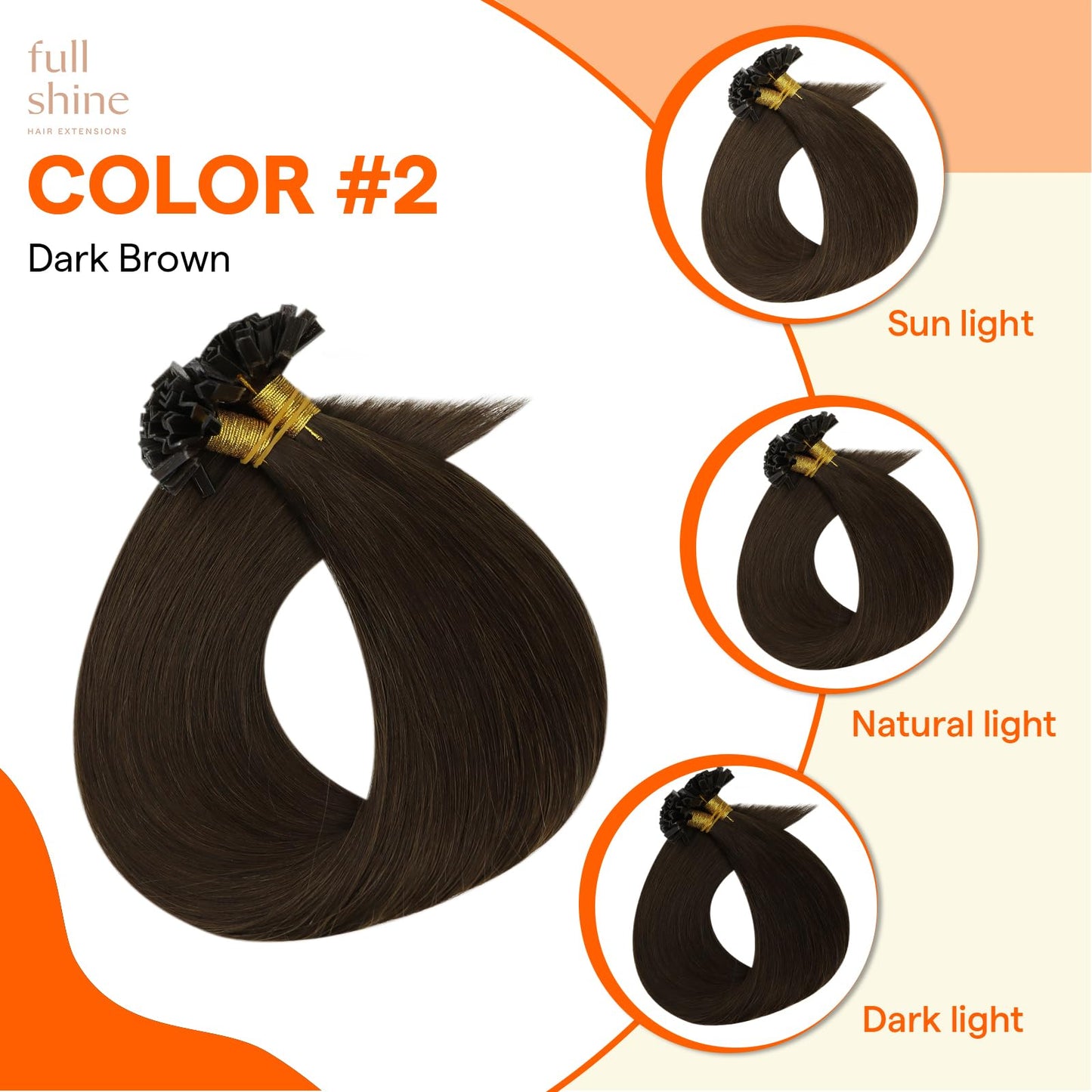 Full Shine K Tip Hair Extensions Human Hair Color 2 Darkest Brown Ktip Human Hair Extensions Remy Hair 18 Inch Keratin Fusion Ex