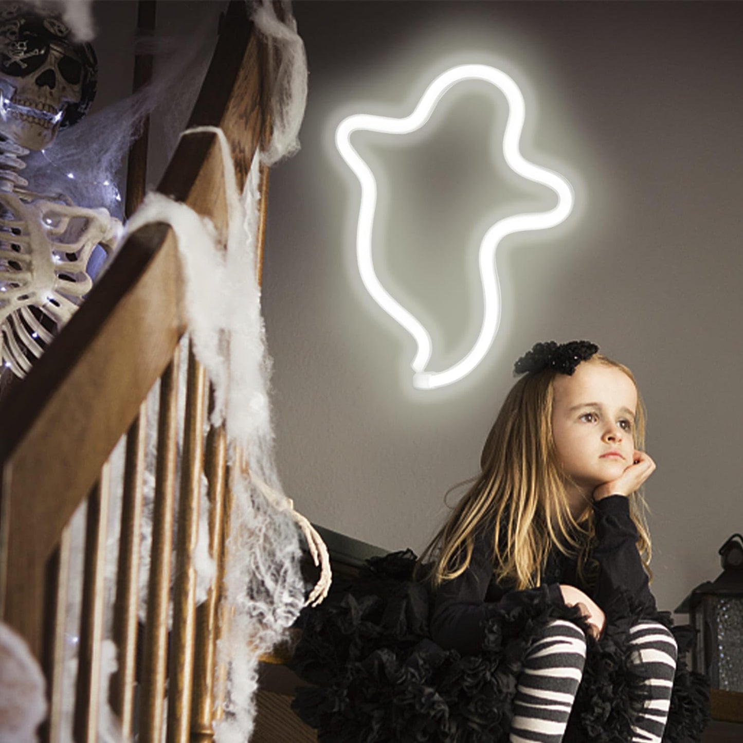 Brightdeck 2 Pack Halloween Neon Signs  White Ghost  Blue Bat Full Moon Neon Lights Decorations  Usb/Battery Powered Led Neon Sign For Halloween Wall Decor  Bedroom  Kids Gift  Bar  Party(Full Moon)