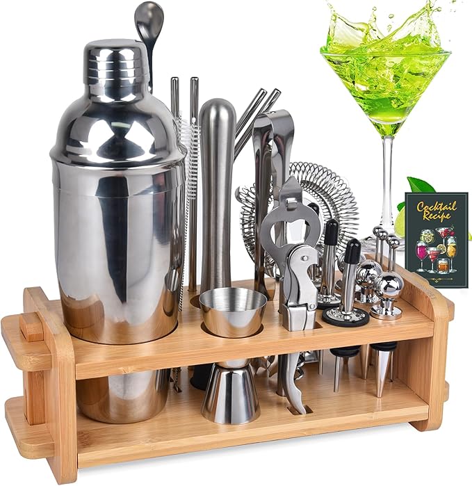 30pcs Mixology Bartender Kit with Stand, Secilla 25oz Bar Set Cocktail Shaker Set, Professional Bartending Kit Home Bar To...