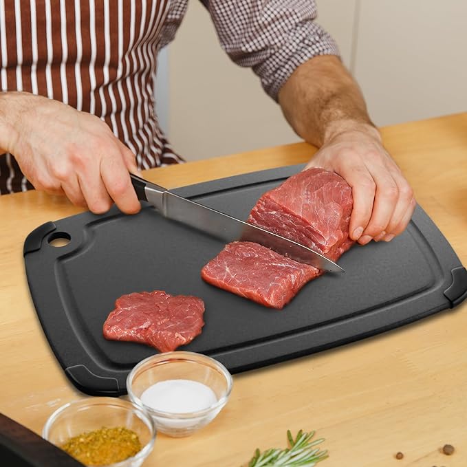 Dishwasher Safe Cutting Boards for Kitchen - Large Composite Wood Cutting Board with Non-Slip Feet & Juice Groove - Thin & Lightweight Eco-Friendly Chopping Board (14.5 x 11.25 Inch, Slate Black)
