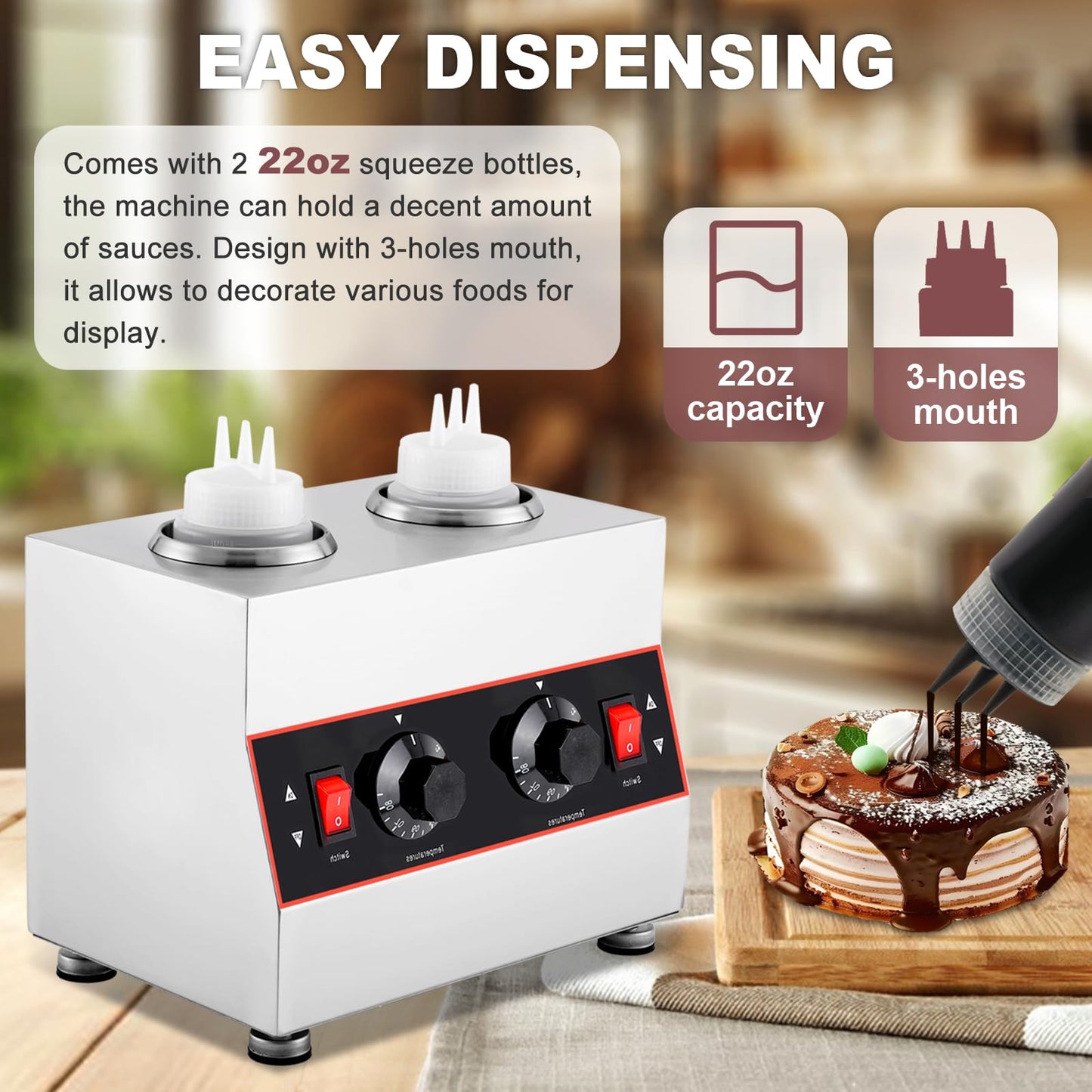 Saladulce Electric Cheese Sauce Warmer Nacho Cheese Dispenser Warmer with 22oz Bottle, Bottle Warmer for Chocolate Hot Fudge Caramel 86-185 110V