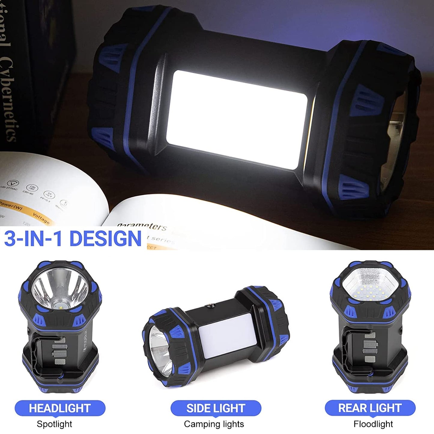 ropelux LED Camping Lantern 1500LM, 8 Light Modes, 1PACK, Blue, Model HC-262, Rechargeable, Portable Flashlight