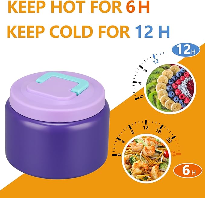 PIQUEBAR 8oz Kids Thermo for Hot Food,Small Lunch Thermos Food Container Stainless Steel,Easy Open Wide Mouth Thermo for Hot Cold Food for Preschool Travel (Dark Purple)