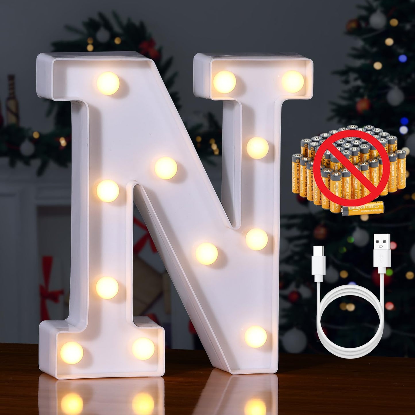Foaky Rechargeable LED Letter Lights Marquee Sign for Home Bar Decoration, Warm Plastic, Model Recharge-ABS, Size N