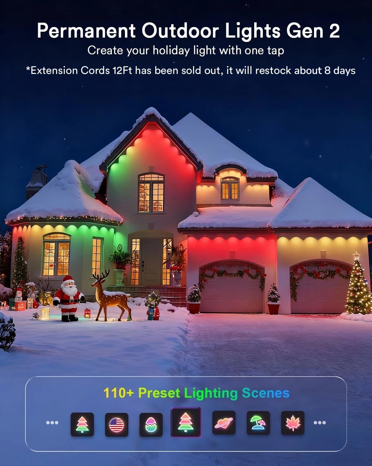 Lumary Smart Permanent Outdoor Lights 2 With Remote & Slide-Base  150Ft With 90 Rgbaicw Leds 5400Lm For Daily & Accent Lighting  110+ Scene For Halloween Christmas Decor  Work With Alexa Google  White