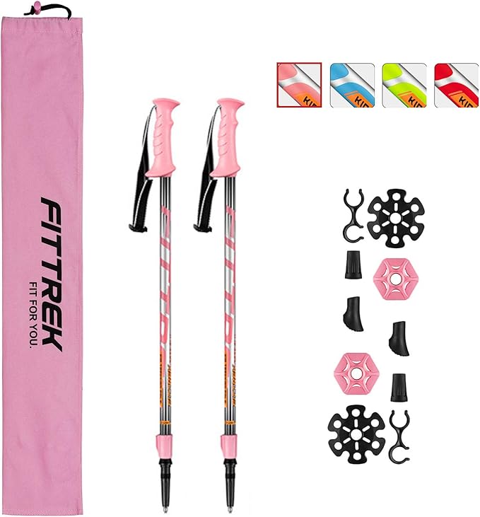 FitTrek Hiking Poles for Kids - Ultralight Nordic Walking Sticks - Telescopic Child Trekking Poles Collapsible 2 Pack