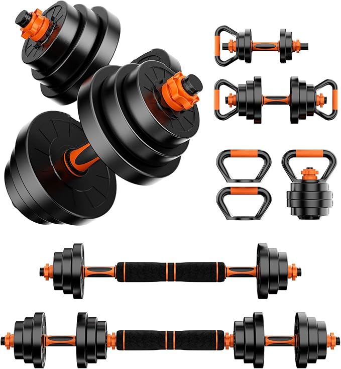 Stepwaver Adjustable Dumbbell Set 20LBS/50LBS/70LBS/90LBS Free Weights Dumbbells,4 in1 Weight Set,Dumbbell, Barbell, Kettl...