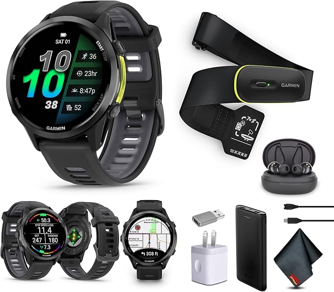 Garmin Forerunner 970 Running Smartwatch, GPS Fitness Smart Watch for Men and Women, Carbon Gray DLC Titanium with Black C...