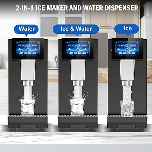 Nugget Ice Maker Countertop, 60 LBS/Day, 5LBS Ice Bin, Water Dispenser Countertop, Soft Chewable Pellet Ice Maker Machine Stainless Steel, Nugget Ice Machine Commercial for Bar, Café, Self-Cleaning