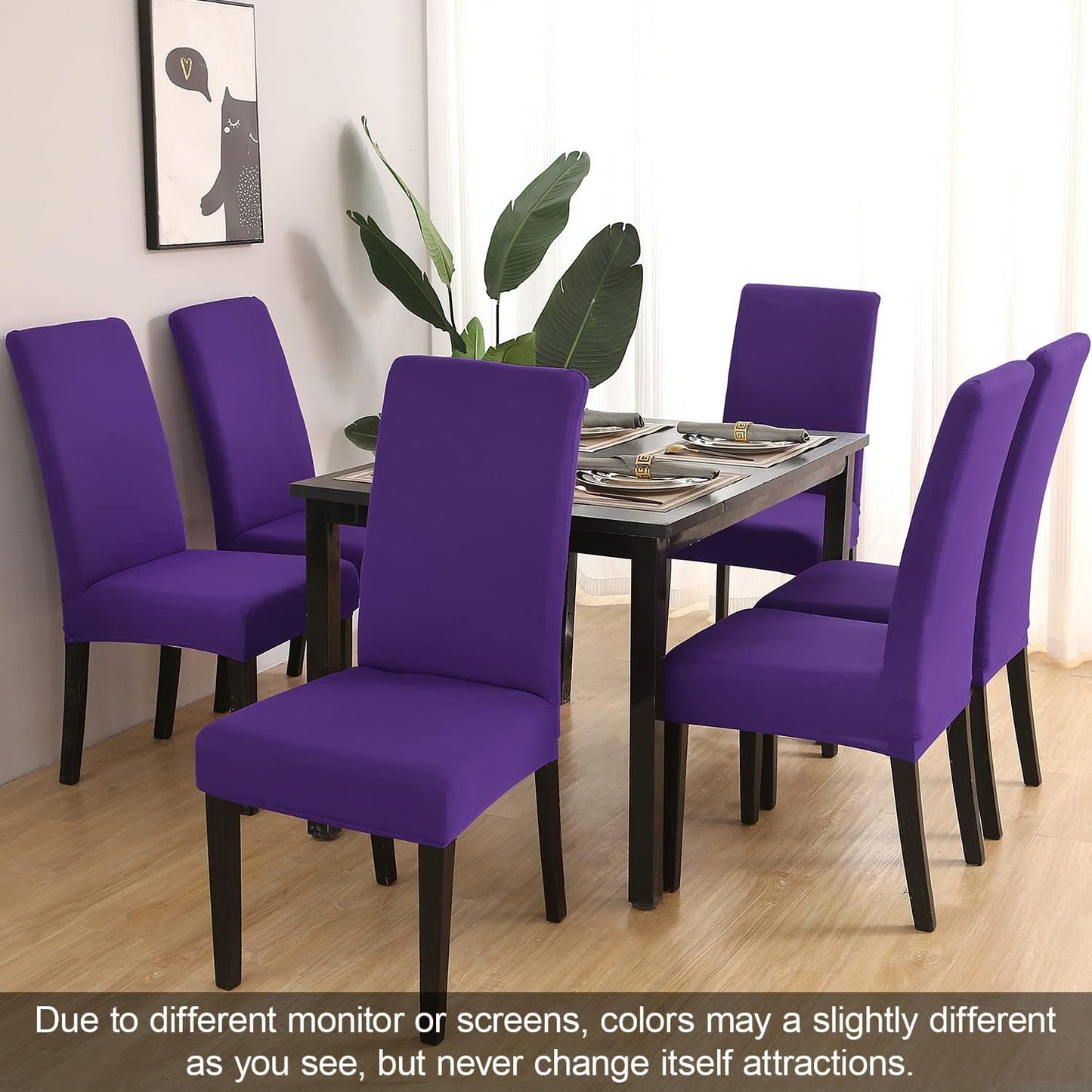 JQinHome Dining Chair Slipcover, High Stretch Removable Washable Chair Seat Protector Cover Set of 6,Chair Covers for Dining Room, Kitchen,Home Party,Wedding Ceremony(Purple, 6PC)