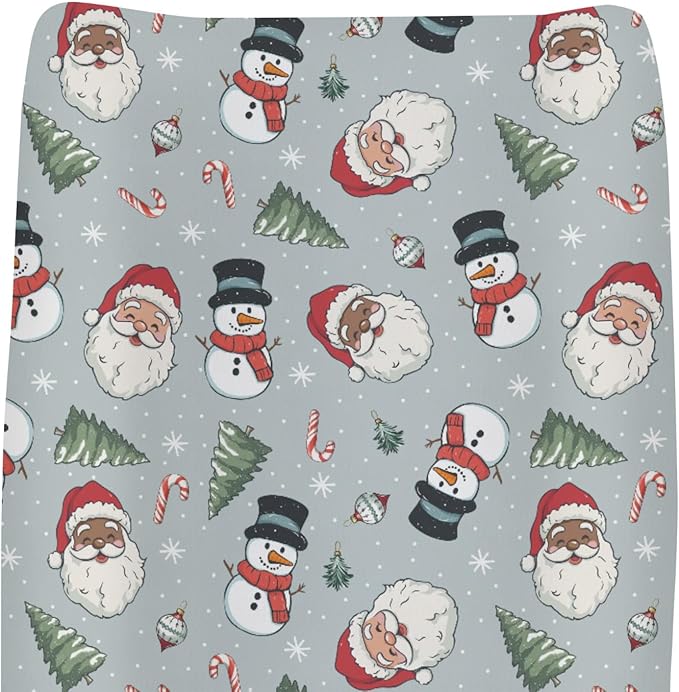 Cute Santa Claus Christmas Trees Baby Changing Pad Covers for Boy Girl Red Santa Snowman Candy Fitted Changing Table Cover Mats Winter Holiday Festive Soft Diaper Change Table Cover Sheets 32''×16''