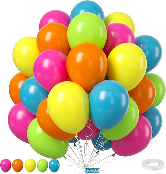 Rainbow Balloons, 50Pcs 12 Inches Yellow Orange Hot Pink Lime Green Neon Balloons Multicolor for Kids Colorful Rainbow Bir...