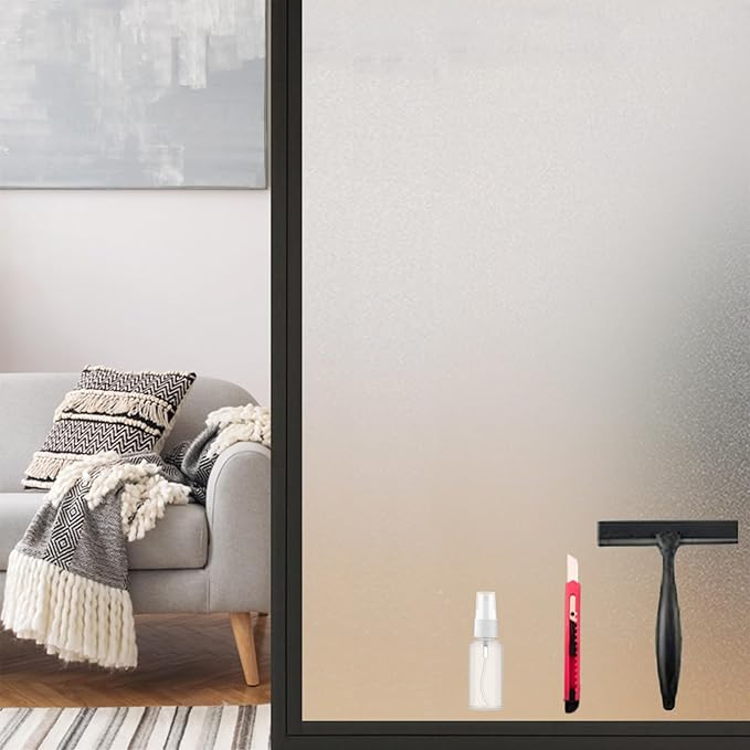 Frosted Glass Window Privacy Film Decorative, Bathroom Window Privacy Film for Glass Windows Cover, Static Cling, Removable, Reusable, Anti-UV, Heat Blocking, with Tools 23x78inch