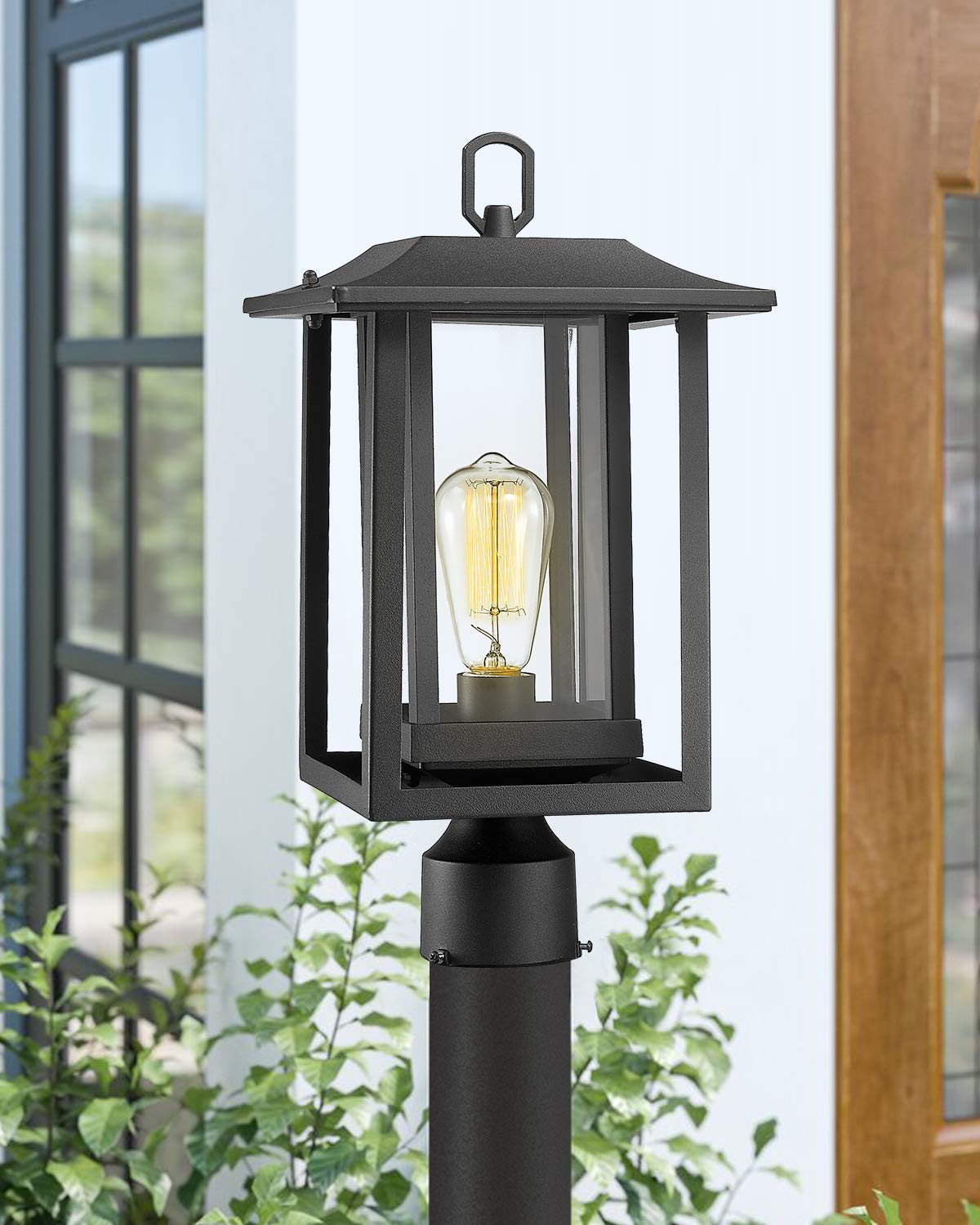 Beionxii Outdoor Post Light - Large Black Aluminum Lantern With Clear Glass (19 X 9), Model A197P-1Pk