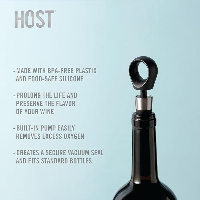 HOST Vacuum Stopper, Vacuum Seal Wine Stopper, Wine Preservation Accessories, BPA-Free Plastic and Silicone, Black, Set of 1