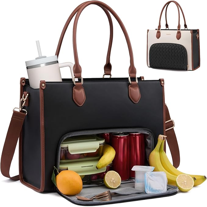 LOVEVOOK Lunch Tote Bag for Women, 3 in 1 Work Bag with Insulated Lunch Compartment, 17.3 Inch Laptop Tote Bag for Teacher, Nurse, Business, Office