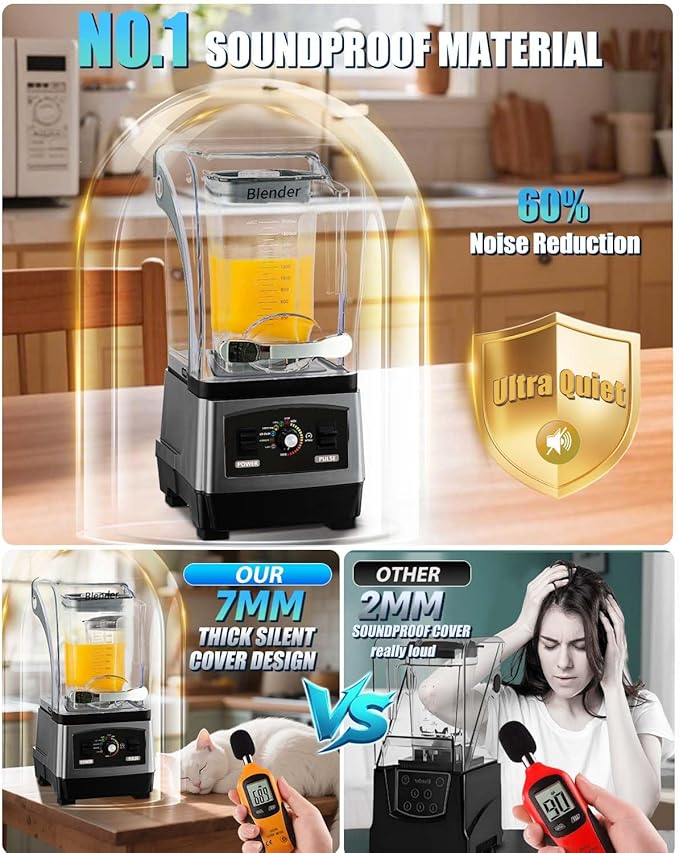 2025 Upgrade Commercial Blender | SGS German Super Motor 2800W| Dishwasher Safe | 6-Piece Japanese Blades, 3-Second Quick Ice Crushing |Quiet Blender for Juices and Smoothies, New