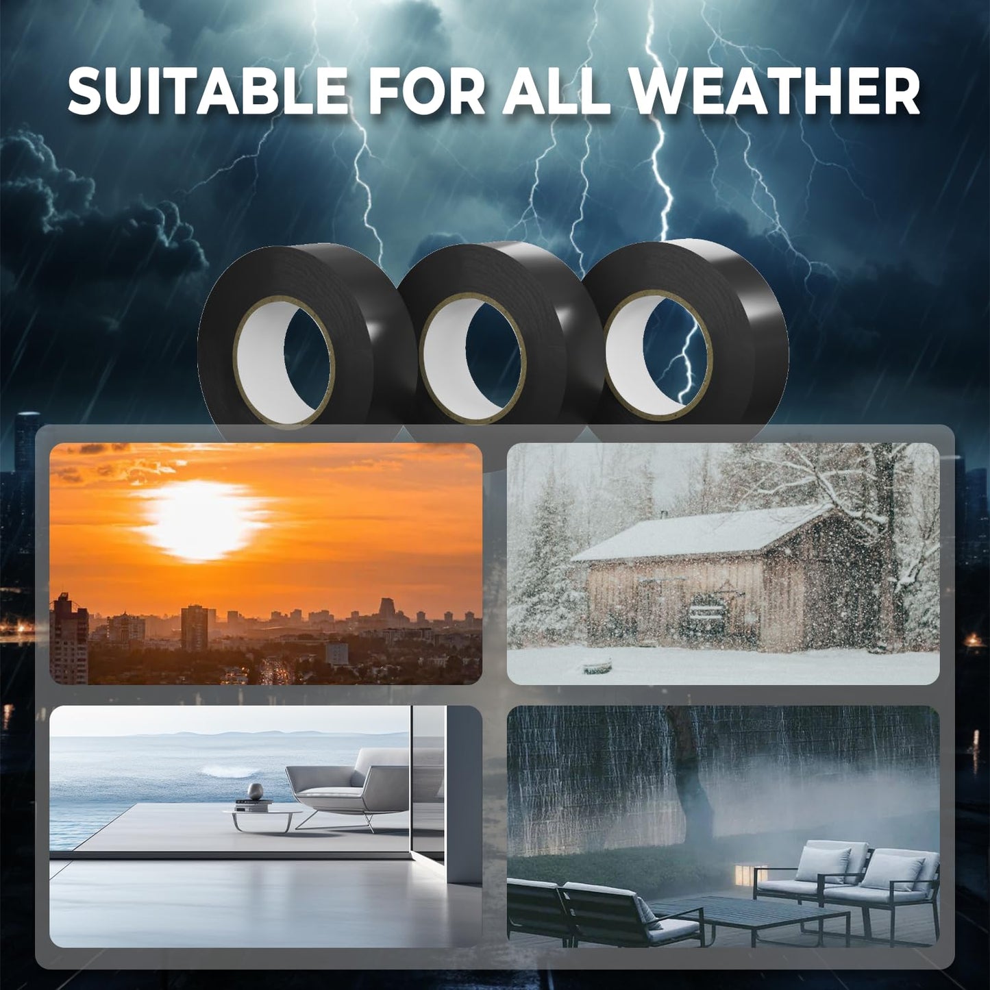 SWRT 0.75 in x 66 FT Black Electrical Tape Waterproof, 3 Pack High Temp Electric Tape Under 600V for All Weather - UV Protection - Flame Retardant