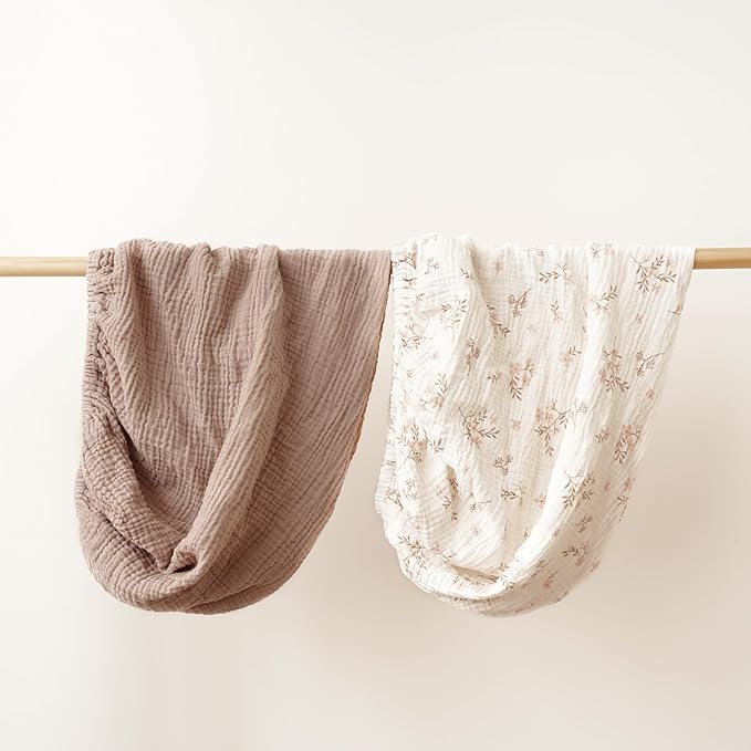Konssy 2 Pack Muslin Changing Pad Covers for Boys, Ultra Soft & Breathable Cotton Baby Diaper Changing Table Covers, Neutral Nursery Diaper Changing Pad Sheets (Soft Blooms,Taupe)