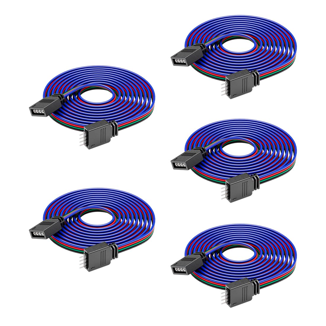 Btf-Lighting 5 Pack 22Awg 4 Pin Jst Male To Female Plug Led Connector 3.28Ft/1M Extension Cable For Fcob Smd Cct Rgb Led Strip Lights Solderless Controller Wire