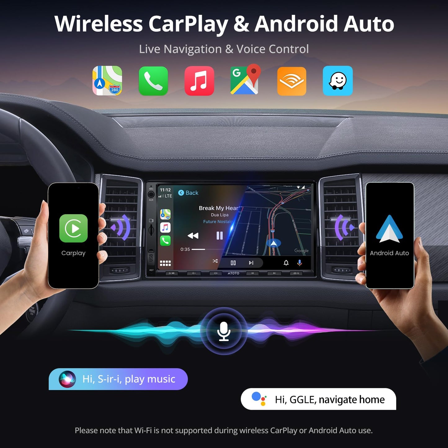 ATOTO A5L 7inch Android Double DIN Car Stereo, Wireless CarPlay&Android Auto Touch Screen, Wi-Fi/BT/USB Tethering, 2G+32G Car Radio Bluetooth, 24B-EQ DSP, MirrorLink, GPS/SWC/FM/AM,AI Chat, A5LG2A7T