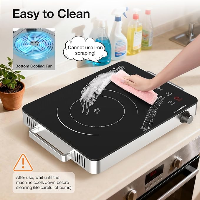 WABK 1800W Single Portable Electric Cooktop, 110V Hot Plate Countertop Burner with LCD Sensor Touch, 10 Temperature Setting, LED Display, Kids Safety Lock, Auto Shut off Function for Home Camping