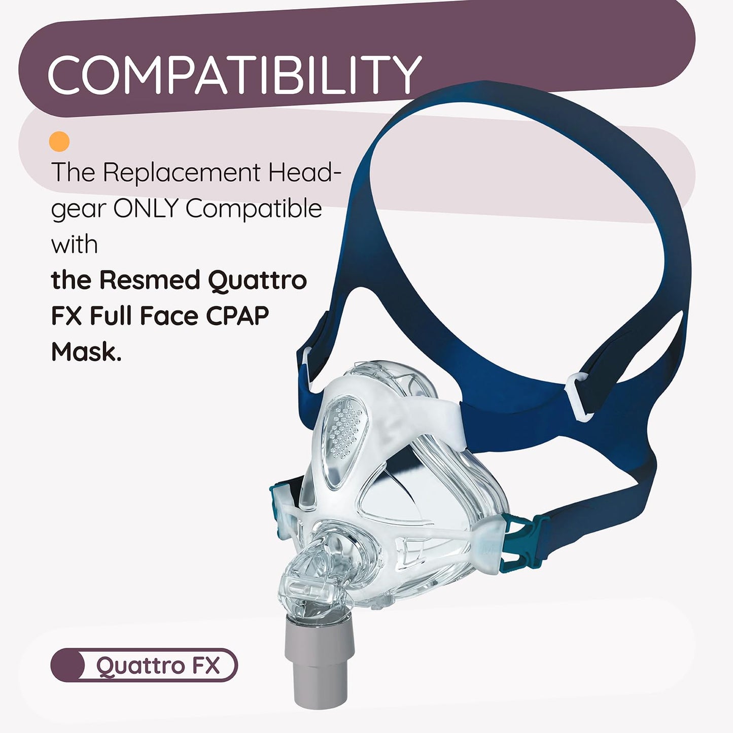 Quattro FX CPAP Headgear Strap Compatible with Resmed Quattro FX Full Face CPAP Mask Adjustable C Pap Headband Replacement for Quattro FX - Medium/Standard