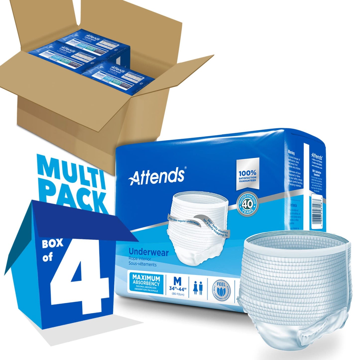 Attends Adult Absorbent Underwear, Medium [80 Count] - Maximum Absorbency for Men and Women - Disposable Pull-On Diapers with Tear-Away Sides and Breathable Waistband - AP0720